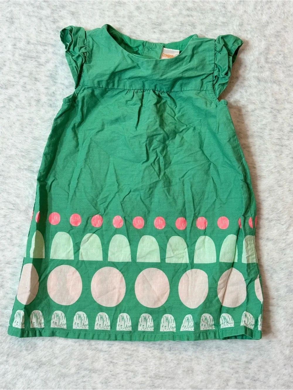 Gymboree Baby Girl Green Geometric Flutter Sleeve Dress 12-18M Cotton Retro